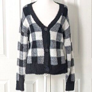 BELLA DAHL Women's Cardigan Sweater  Size S  Black White Plaid  NWOT